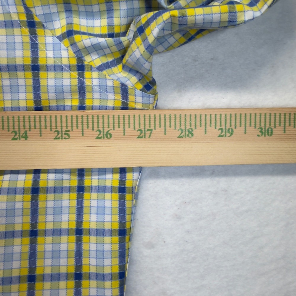 Paul Fredrick Dress Shirt Mens 18-37 Tailored Fit Non-Iron Yellow Blue Plaid - Picture 5 of 7